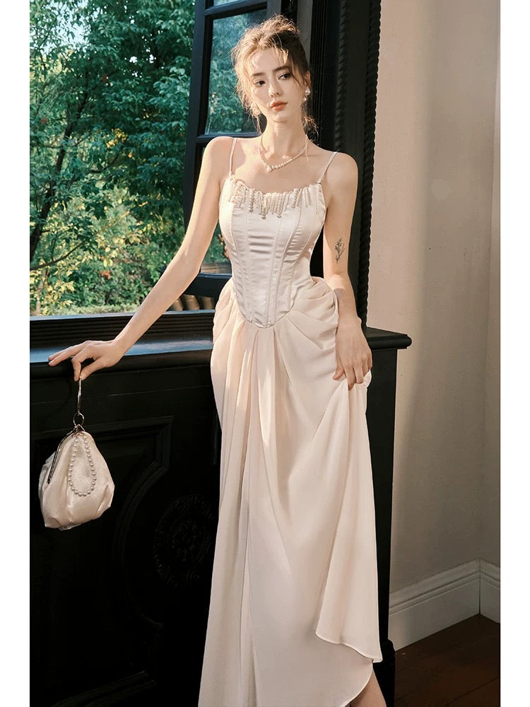Pretty A line Spaghetti Straps Pink Ankle Length Evening Dress Prom Dresses