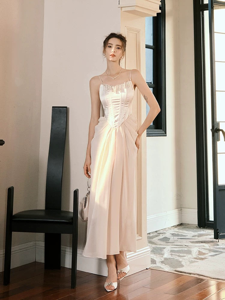Pretty A line Spaghetti Straps Pink Ankle Length Evening Dress Prom Dresses