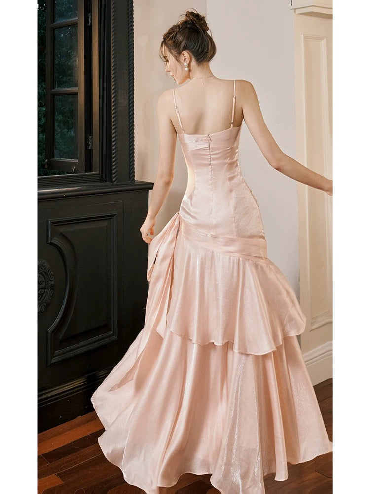 Retro Mermaid Spaghetti Straps Long Length Blush Pink Evening Dress Prom Dresses