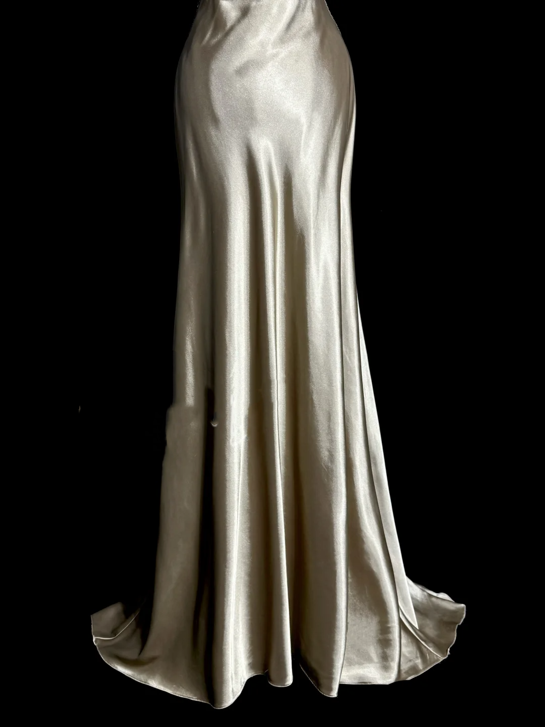 Aesthetic A line Halter Neckline Champagne Satin Prom Dress Ruffle Long Party Dress