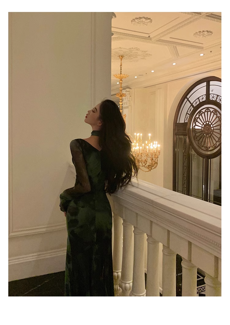Chic Sheath Square Neckline Long Sleeves Green Long Prom Dresses Birthday Dress