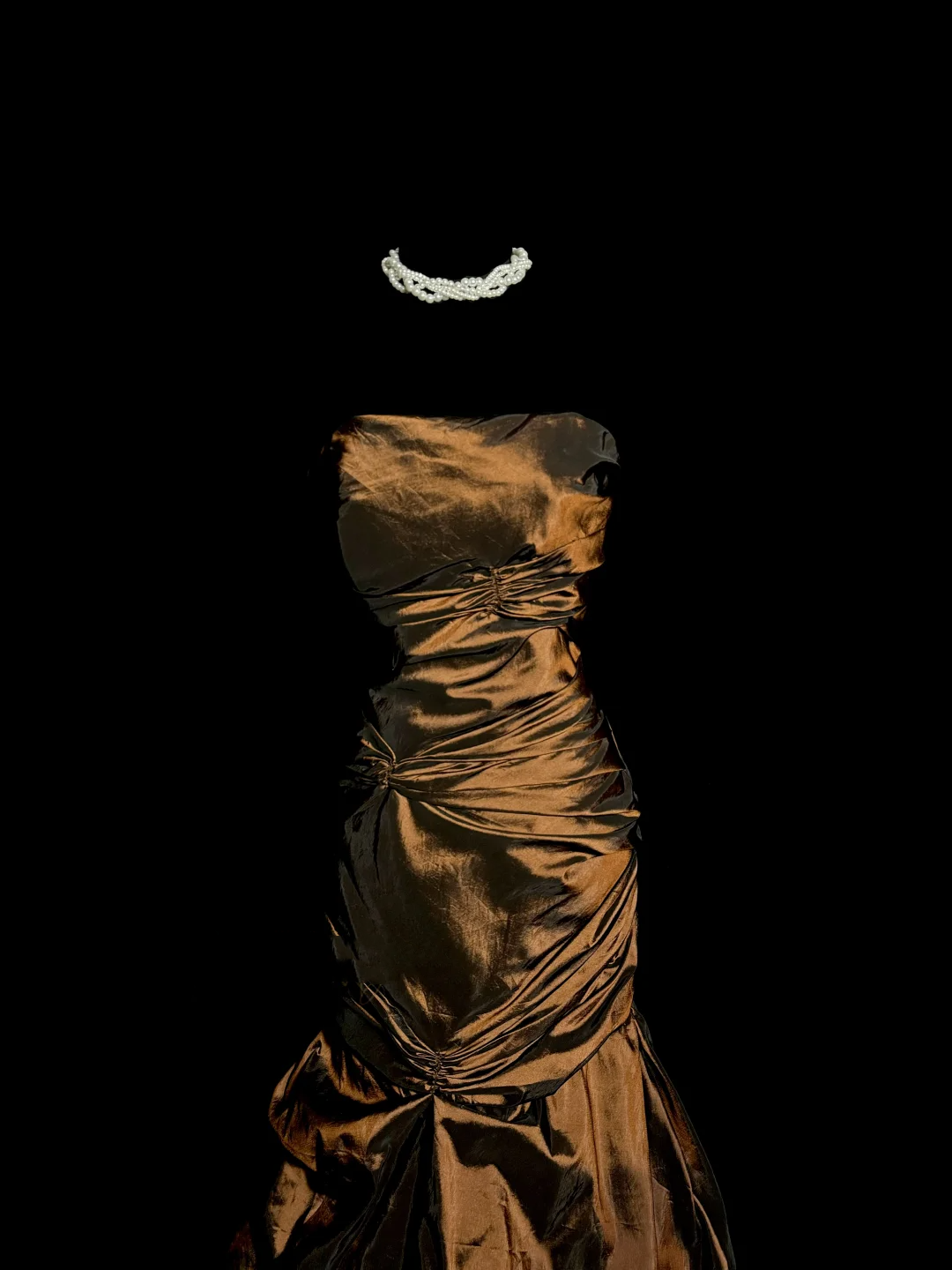 Aesthetic Mermaid Strapless Neckline Brown Taffeta Prom Dress Ruffle Long Party Dress