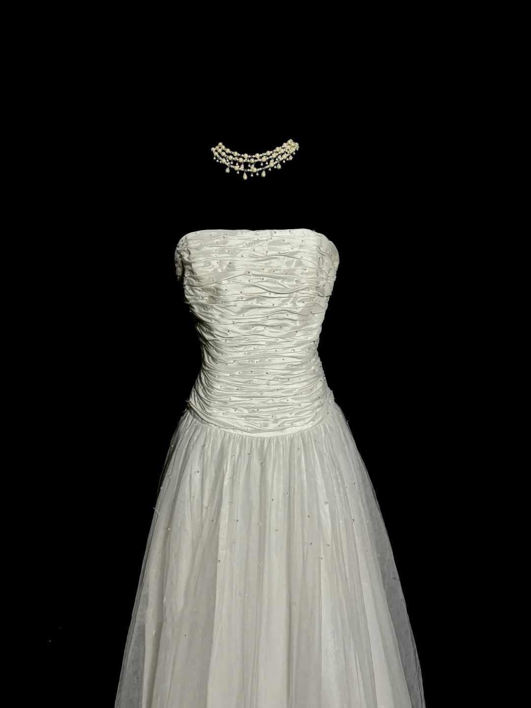 Vintage Ball Gown Strapless Tulle White Prom Gown Fairy Prom Dresses