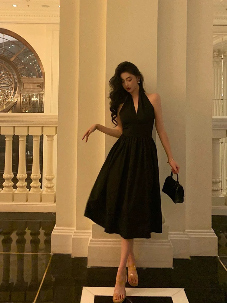 Vintage A line V Neckline Sleeveless Black Knee Length Prom Dresses Black Birthday Dress