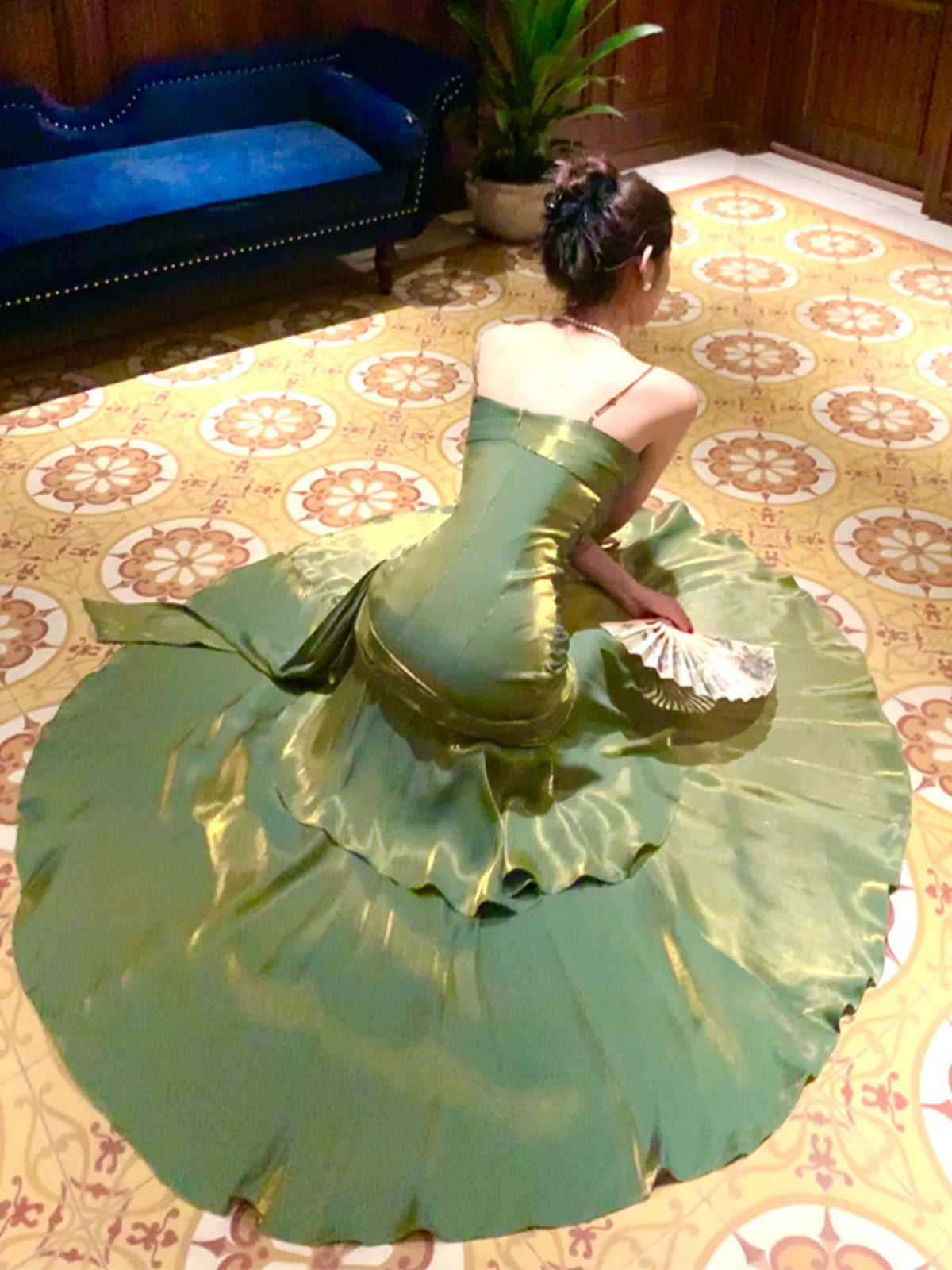 Retro Green Mermaid Straps Long Satin Party Dress Green Satin Evening Dress Prom Dress