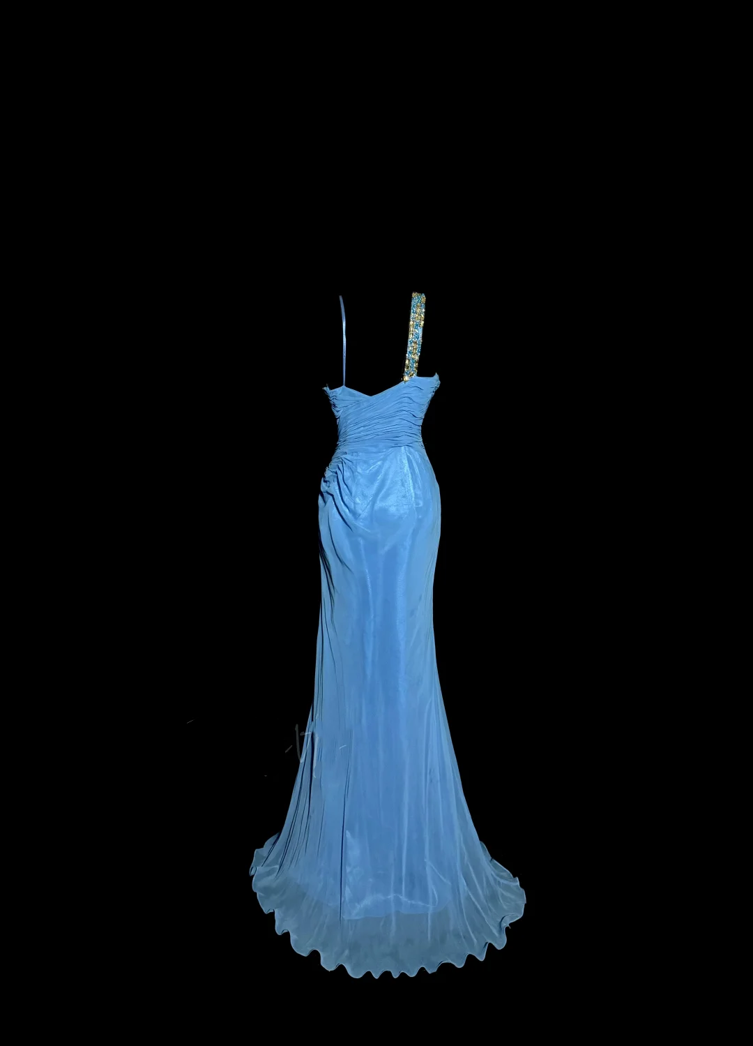 Vintage Mermaid Sweetheart Blue Chiffon Long Prom Gown Fairy Prom Dresses