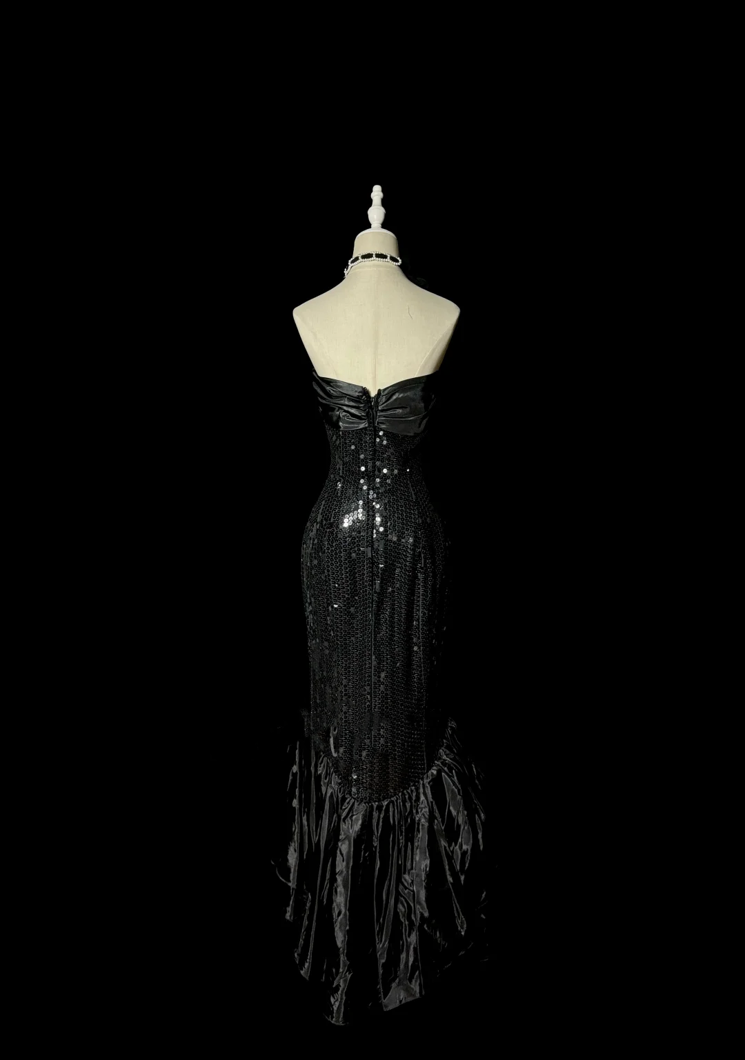 Vintage Mermaid Sweetheart Black Sequin Long Prom Gown Fairy Prom Dresses