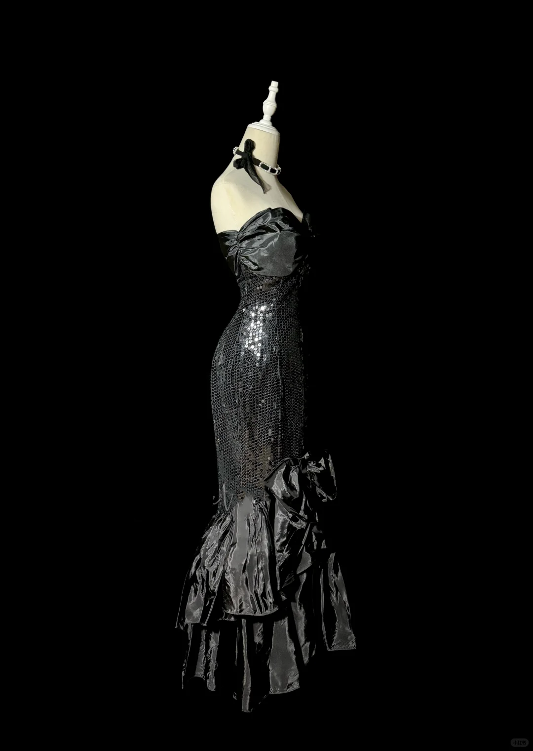 Vintage Mermaid Sweetheart Black Sequin Long Prom Gown Fairy Prom Dresses