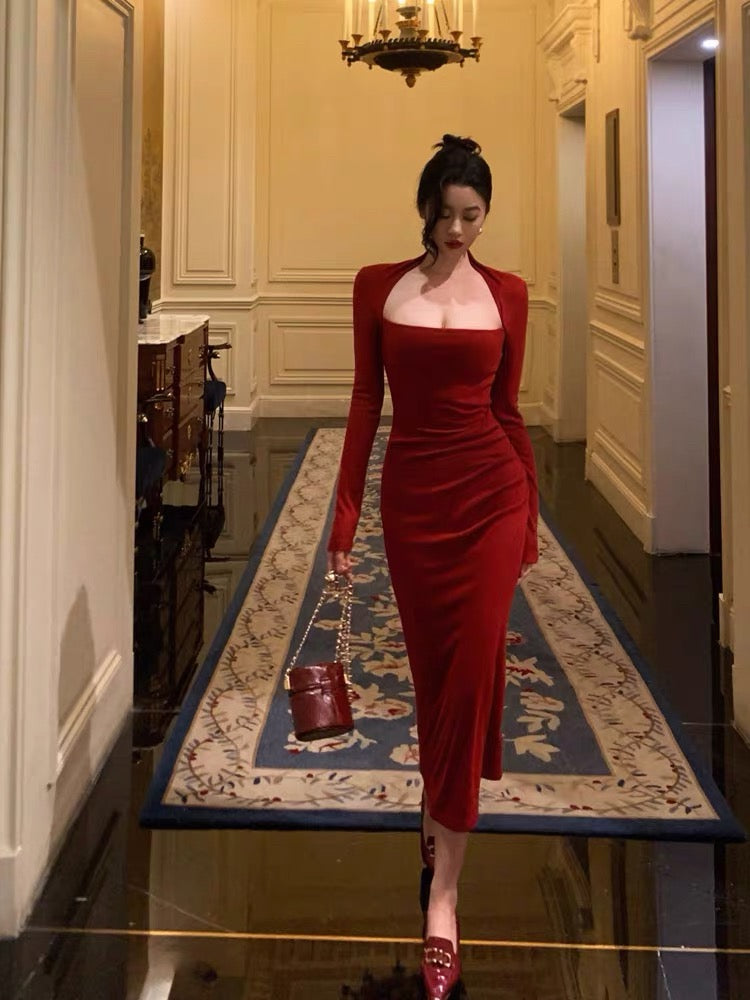 Chic Sheath Long Sleeves Red Prom Dresses Sexy Birthday Outfits