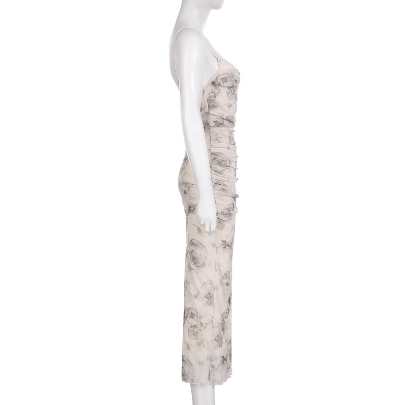 Sexy Sheath Spaghetti Straps Champagne Butterfly Print Lace Casual Dress Beach Holiday Dresses