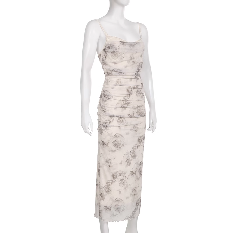 Sexy Sheath Spaghetti Straps Champagne Butterfly Print Lace Casual Dress Beach Holiday Dresses
