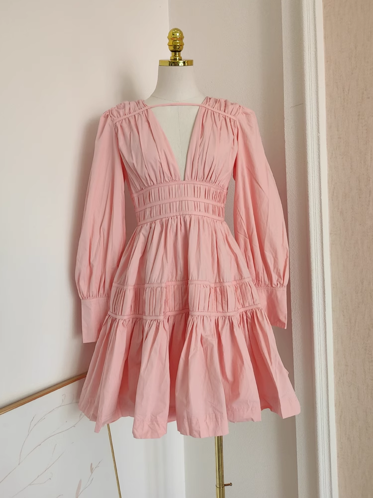 Cute A line V Neckline Long Sleeves Spring Casual Dress Beach Holiday Dresses