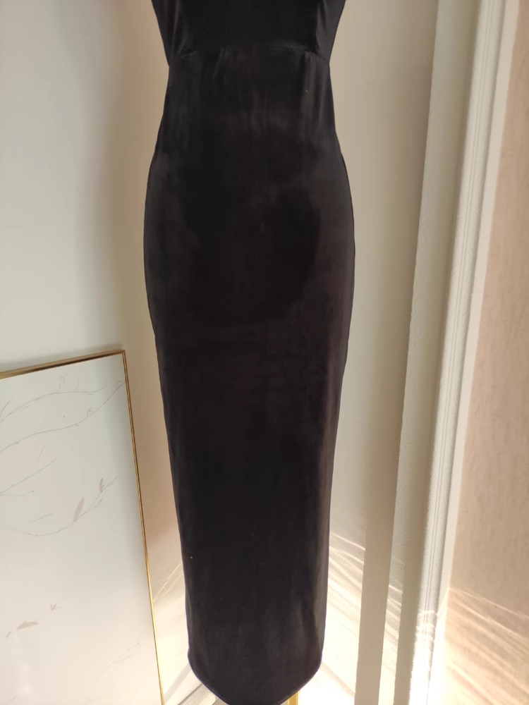 Sexy Sheath High Neckline Black Travel Vacation Dresses Velvet Birthday Dress