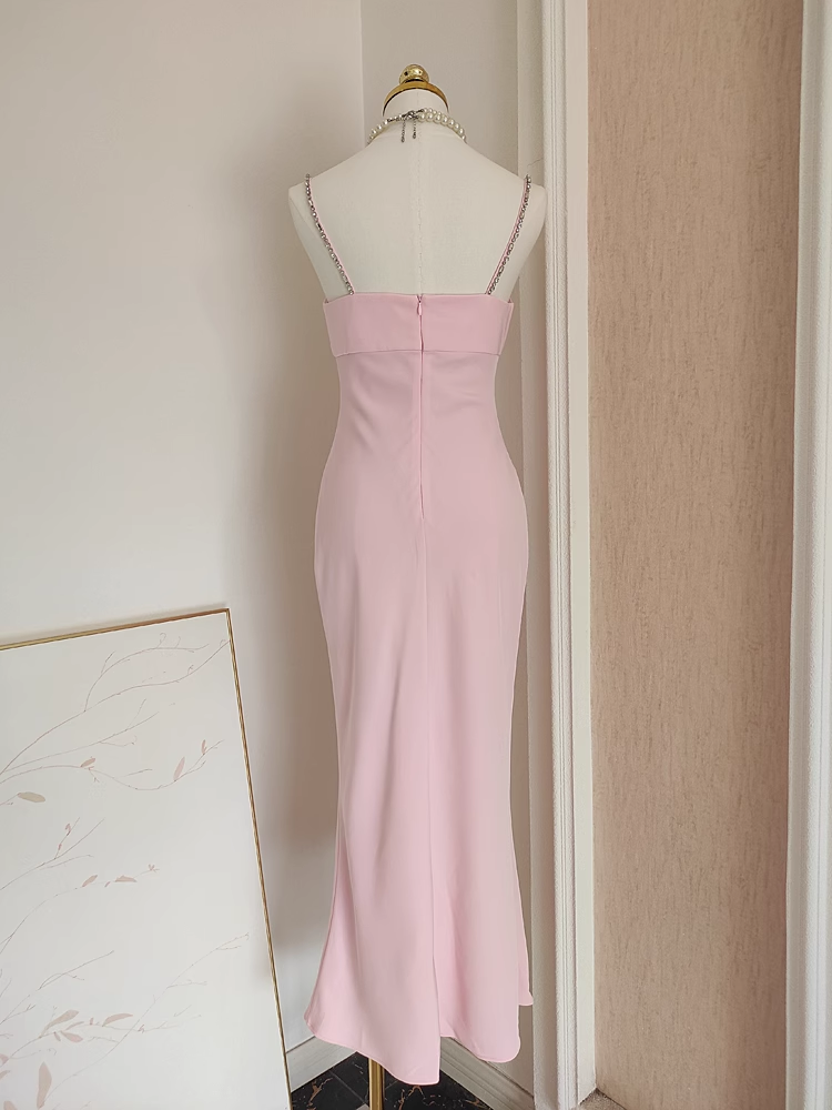 Sexy Sheath Spaghetti Straps Pink Travel Vacation Dresses Dinner Birthday Dress