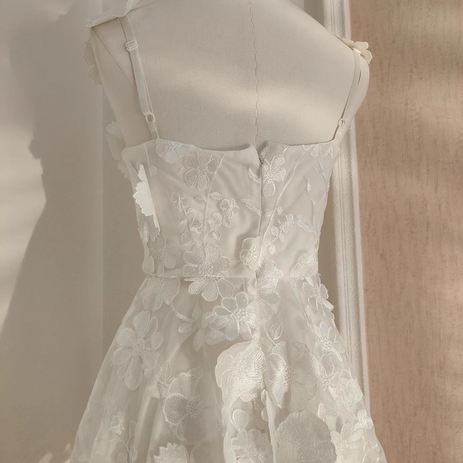 Cute A line Straps Sleeveless Floral White Party Dress Short Holiday Dresses
