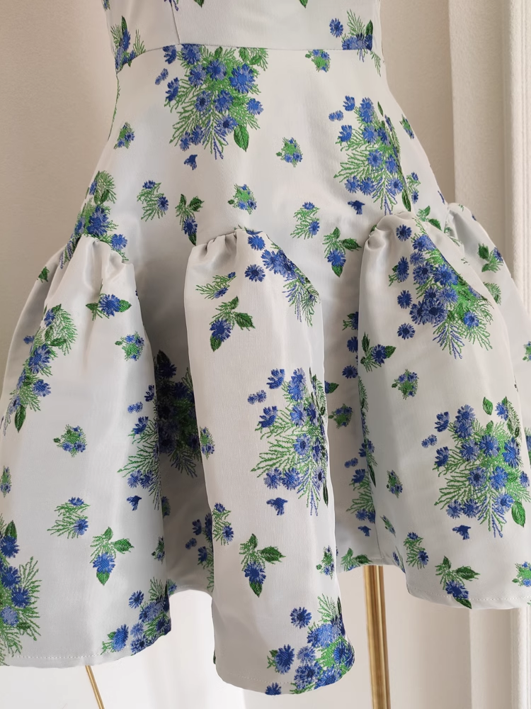 Cute A line Strapless Sleeveless Blue Floral Party Dress Short Birthday Dresses