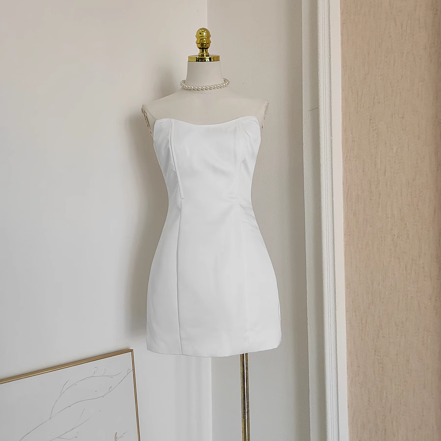 Cute A line Strapless Sleeveless White Satin Party Dress Short Birthday Dresses With Cape