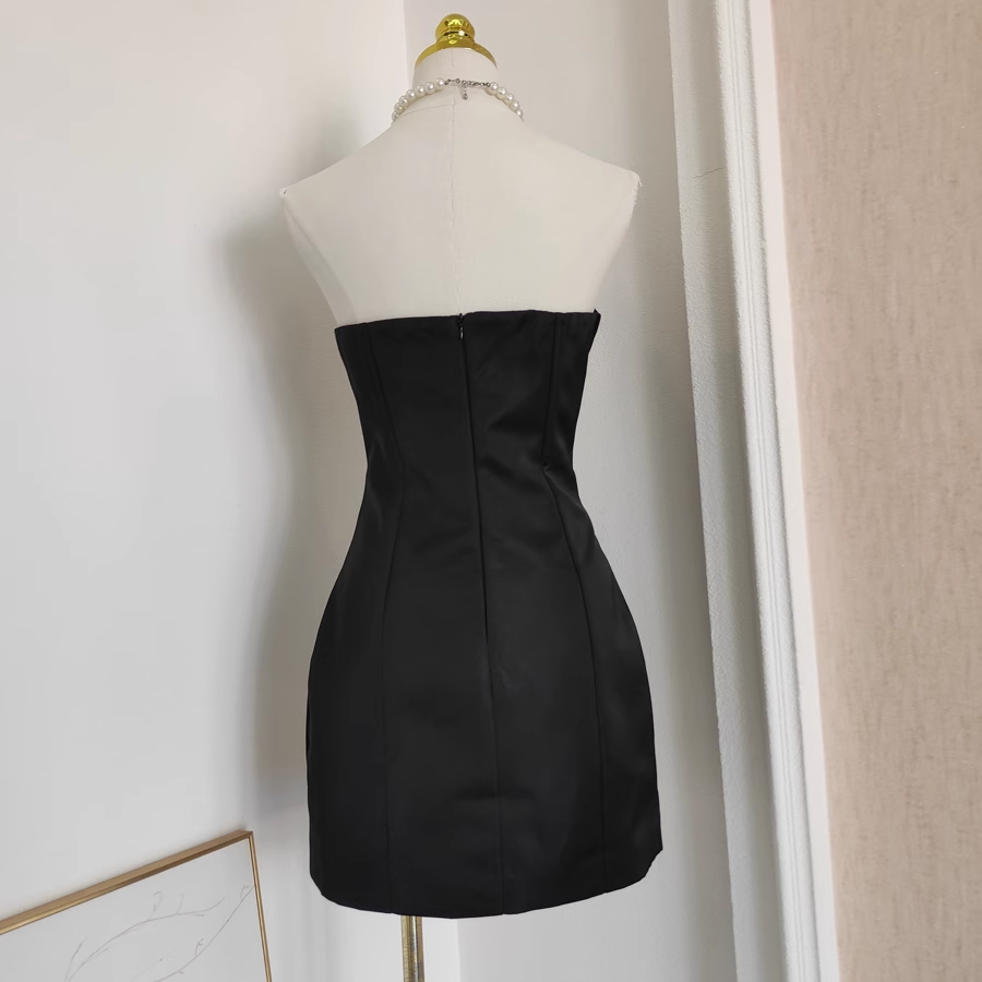 Cute A line Strapless Sleeveless Black Satin Party Dress Short Birthday Dresses With Cape