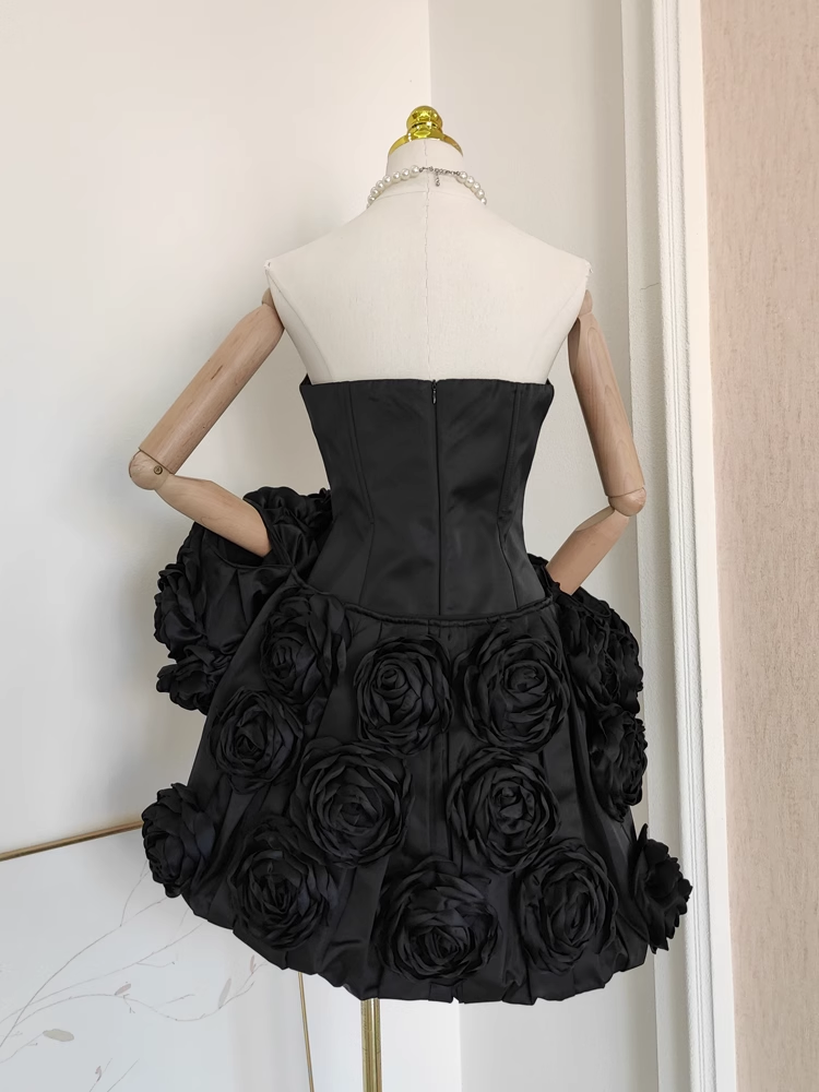 Cute A line Strapless Sleeveless Black Satin Party Dress Short Birthday Dresses With Cape