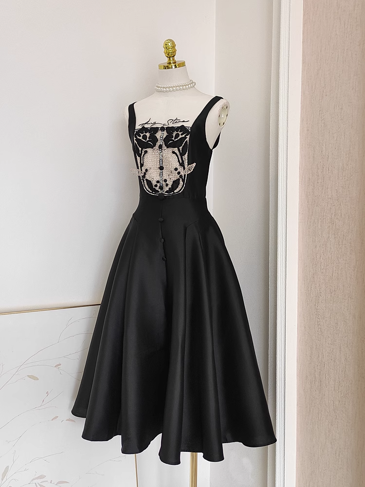 Sexy A line Spaghetti Straps Sleeveless Black Party Dress Holiday Birthday Dresses For Women