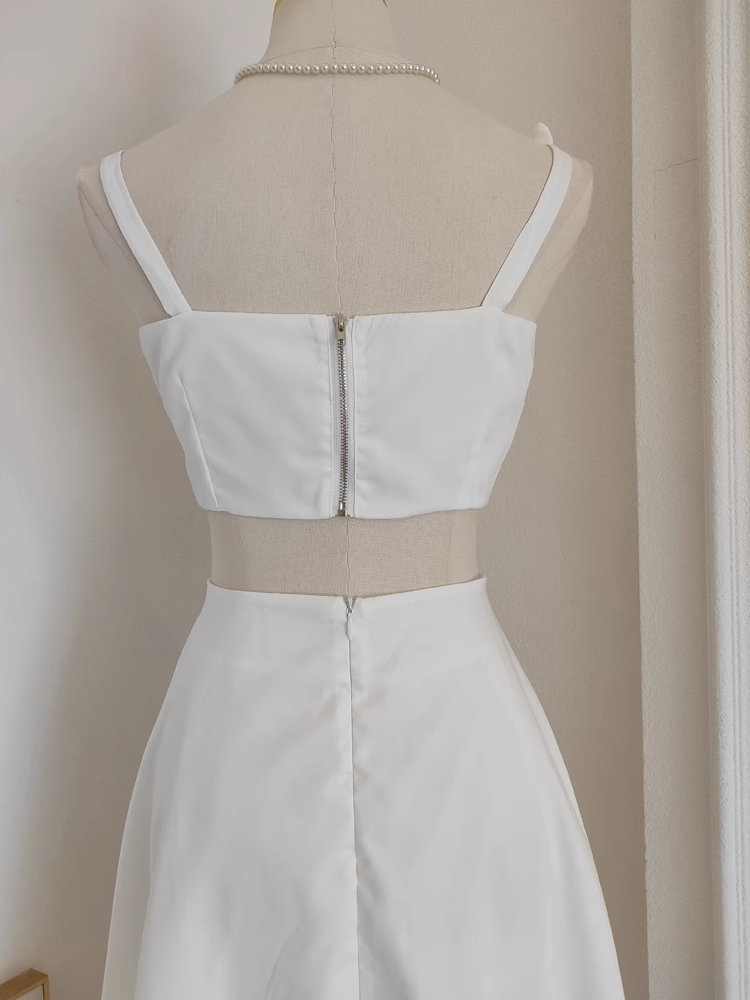 Sexy A line Straps White Satin Dinner Party Dresses Birthday Outfits
