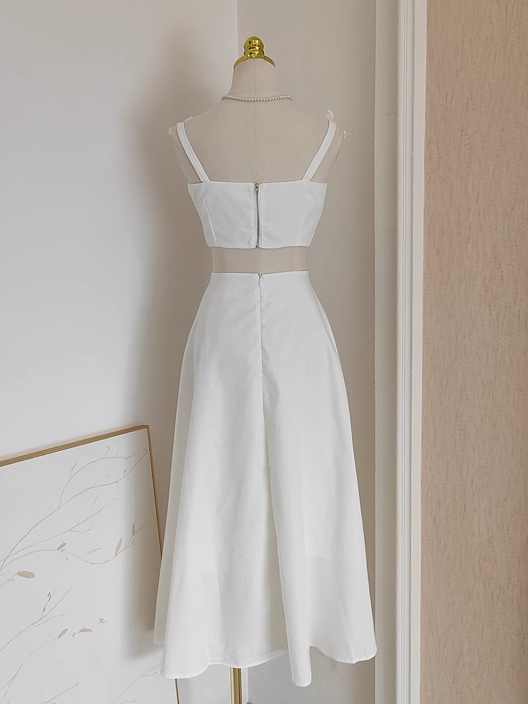 Sexy A line Straps White Satin Dinner Party Dresses Birthday Outfits