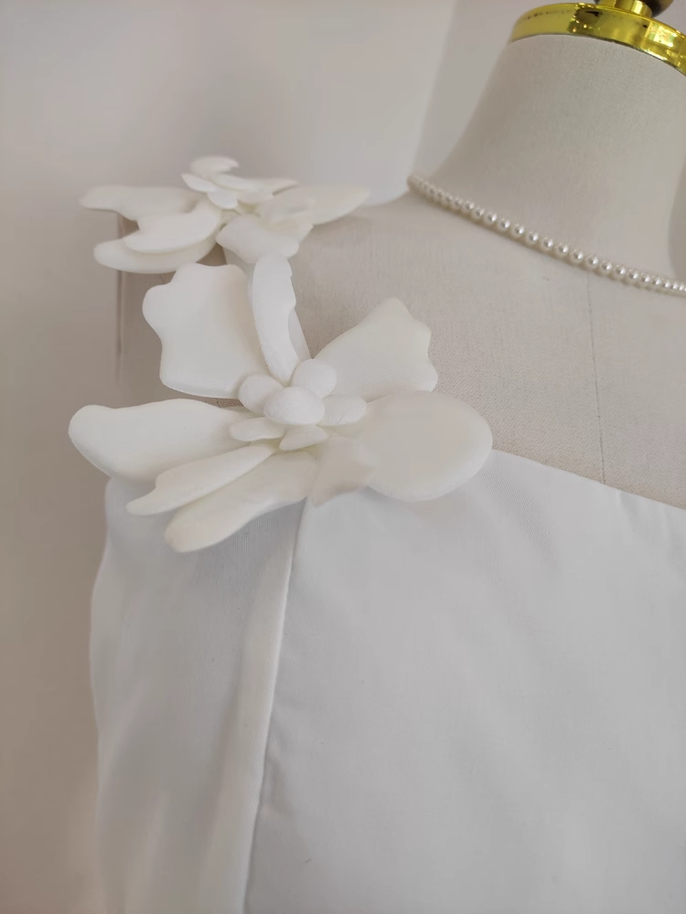 Sexy A line Straps White Satin Dinner Party Dresses Birthday Outfits
