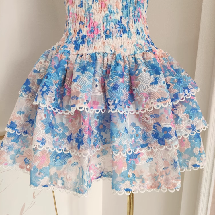 Cute A line Strapless Sleeveless Blue Floral Cocktail Dress Short Birthday Outfits