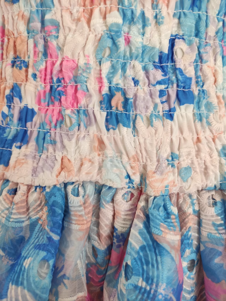 Cute A line Strapless Sleeveless Blue Floral Cocktail Dress Short Birthday Outfits