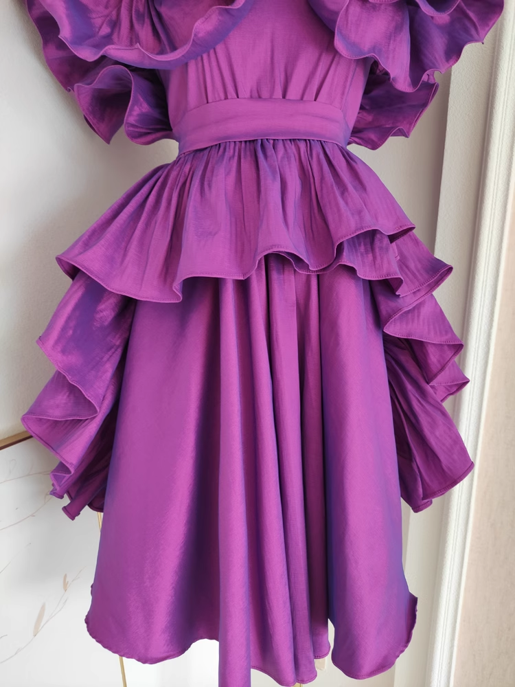 Cute A line Short Sleeves Grape Cocktail Dress Short Birthday Outfits