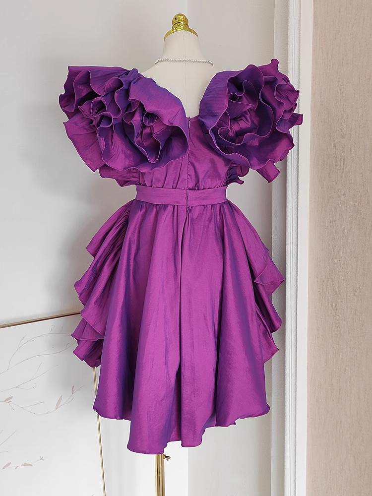Cute A line Short Sleeves Grape Cocktail Dress Short Birthday Outfits