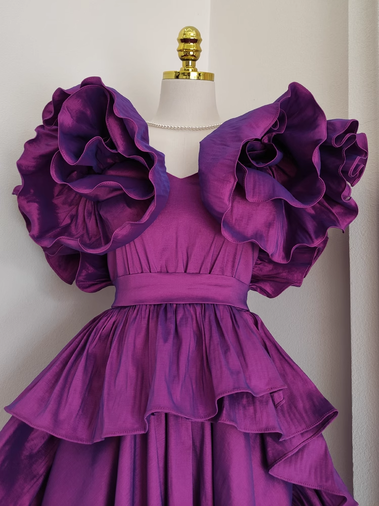 Cute A line Short Sleeves Grape Cocktail Dress Short Birthday Outfits