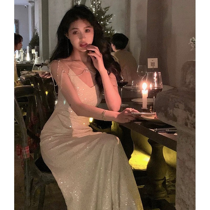 Sexy Sheath Spaghetti Straps Floor Length Prom Dresses Birthday Dress