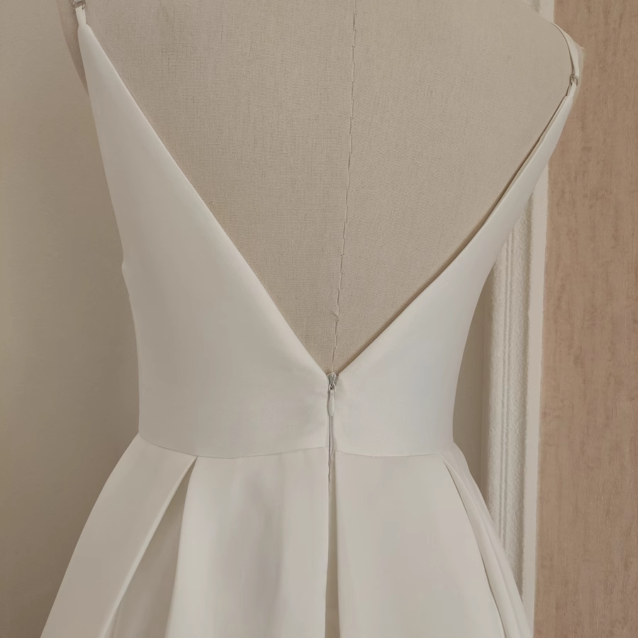 Simple A line Spaghetti Straps White Vacation Dress Satin Women Birthday Dresses