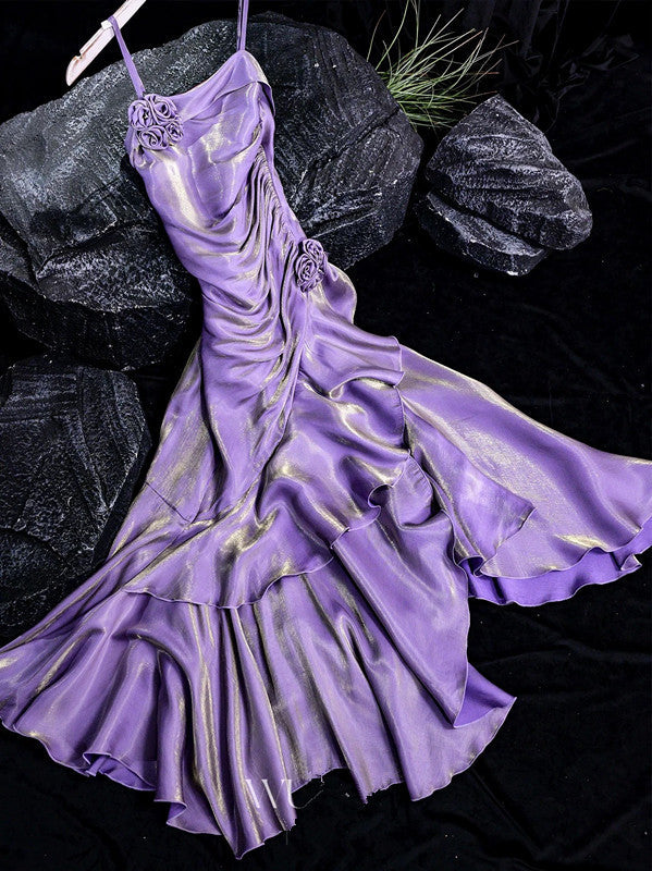 Vintage Mermaid Spaghetti Straps Long Lilac Prom Dresses Birthday Outfits With Ruffles