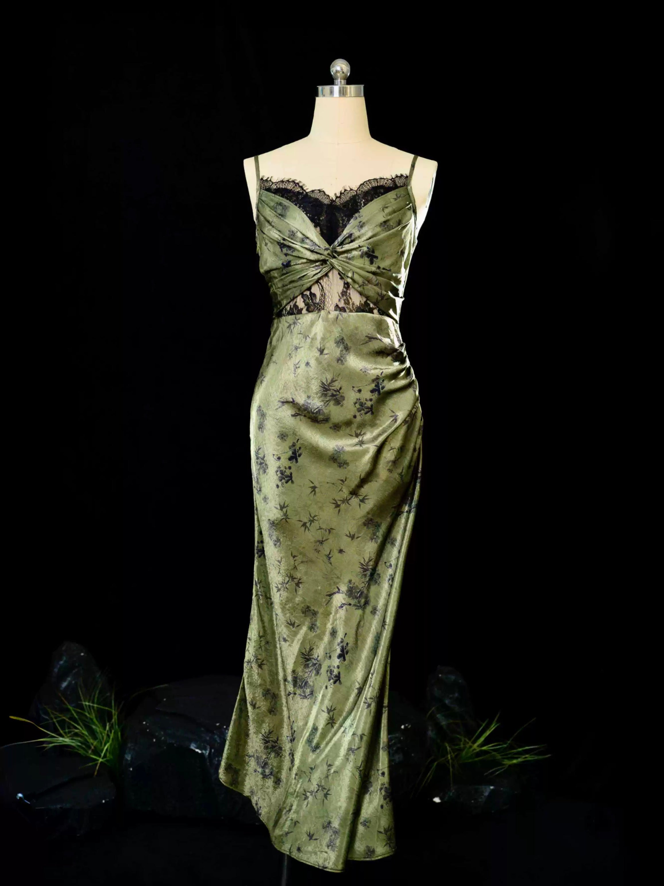 Vintage Sheath Spaghetti Straps Green Lace Ankle Length Prom Dresses Birthday Outfits