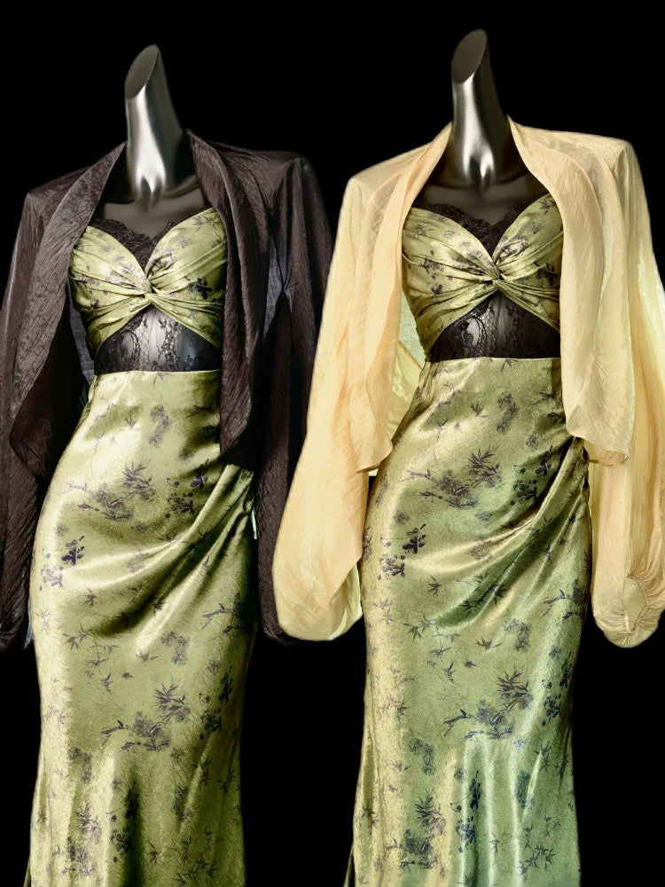Vintage Sheath Spaghetti Straps Green Lace Ankle Length Prom Dresses Birthday Outfits