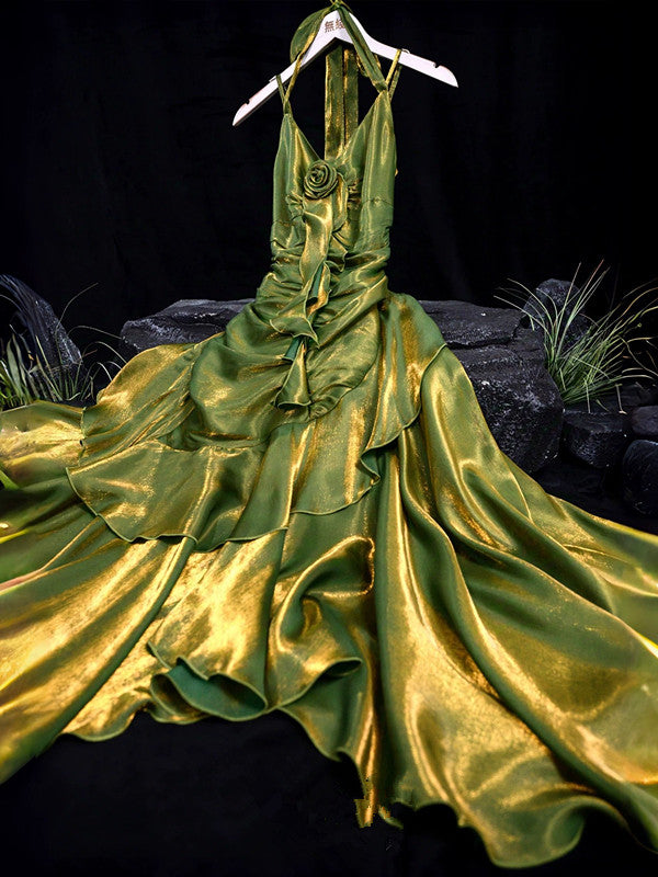 Vintage Mermaid Spaghetti Straps Green Long Length Prom Dresses Birthday Outfits