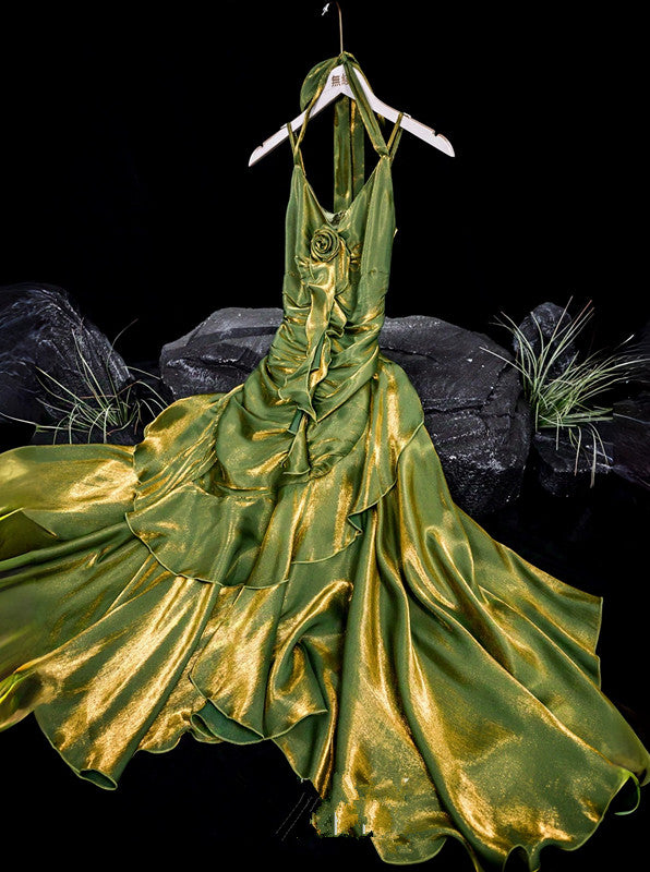 Vintage Mermaid Spaghetti Straps Green Long Length Prom Dresses Birthday Outfits