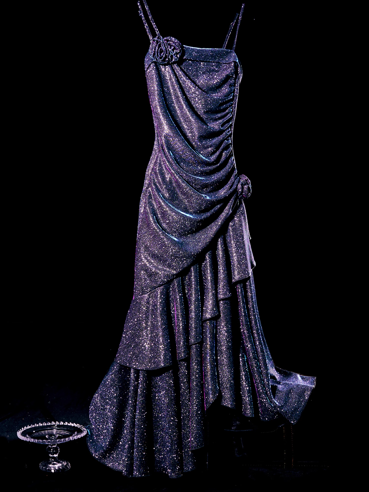 Vintage Mermaid Spaghetti Straps Long Purple Sequin Prom Dresses Birthday Outfits With Flowers