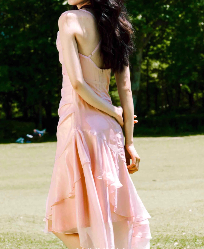 Vintage High Low Spaghetti Straps Pink Knee Length Prom Dresses Birthday Outfits