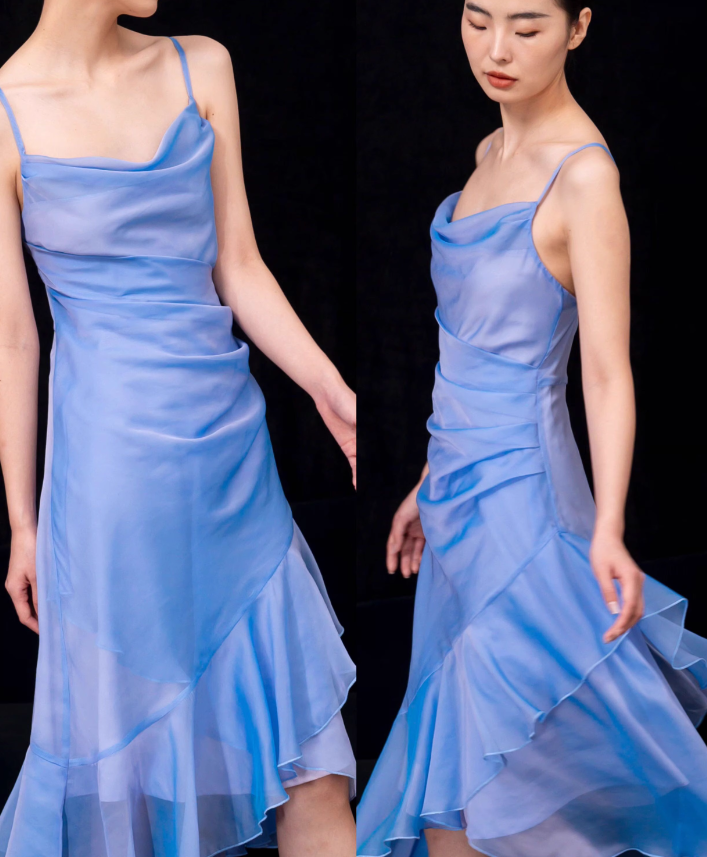 Retro High Low Irregular Spaghetti Straps Blue Knee Length Prom Dresses Birthday Outfits