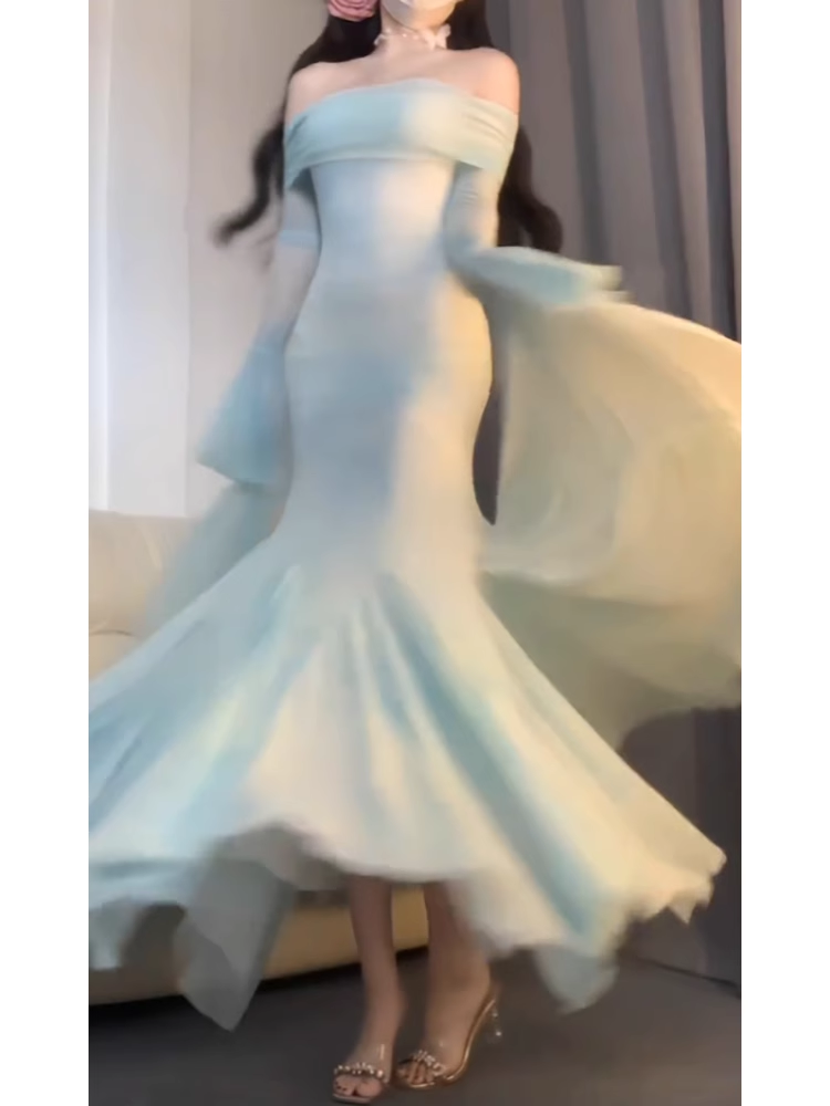 Chic Mermaid Off The Shoulder Mint Green Ankle length Birthday Dresses Birthday Outfits