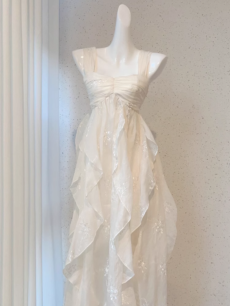 Chic A line Straps Floral White Ankle length Birthday Dresses Birthday Outfits