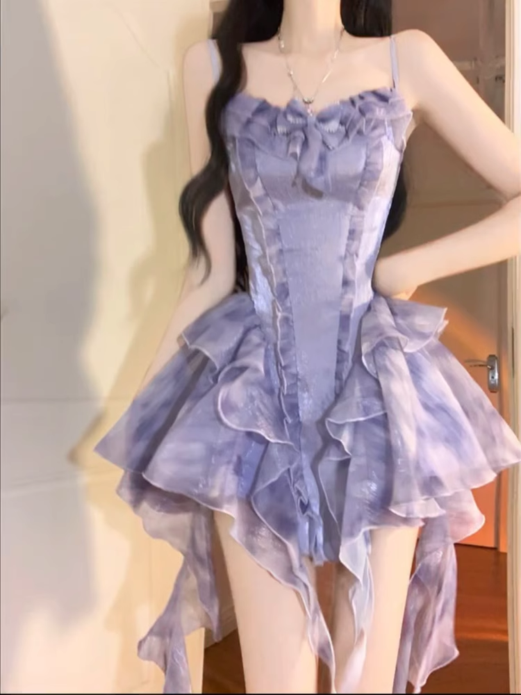 Retro A Line Spaghetti Straps Short Lilac Cocktail Dresses Birthday Outfits