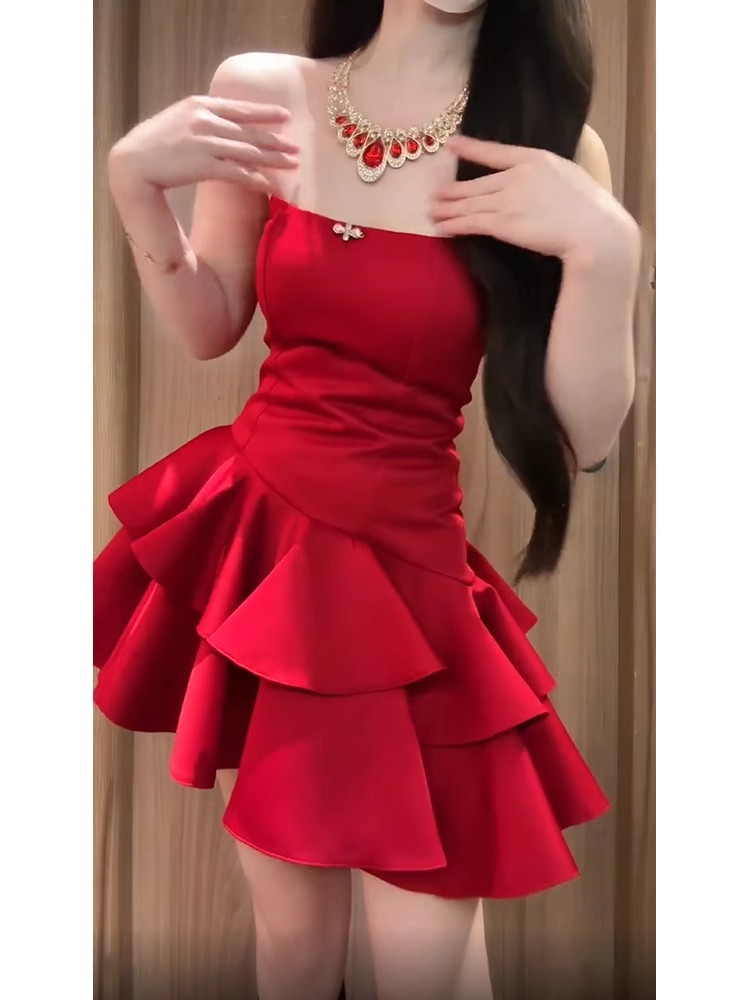 Retro A Line Strapless Short Red Cocktail Dresses Birthday Outfits