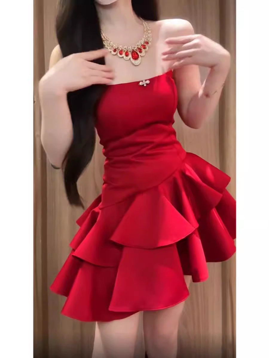 Retro A Line Strapless Short Red Cocktail Dresses Birthday Outfits