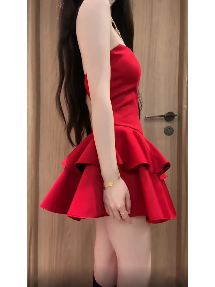 Retro A Line Strapless Short Red Cocktail Dresses Birthday Outfits
