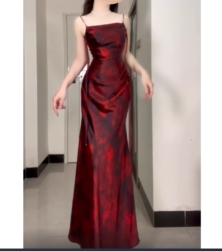 Retro Sheath Spaghetti Straps Ankle length Burgundy Floral Satin Prom Dresses Birthday Outfits