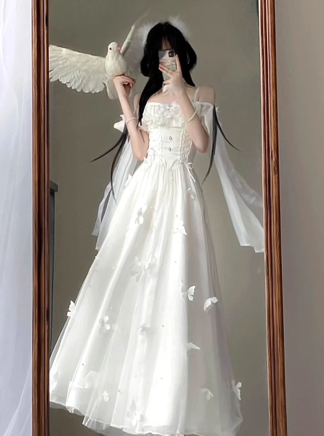 Vintage A Line Spaghetti Straps White Tulle Ankle length Prom Dresses Birthday Outfits